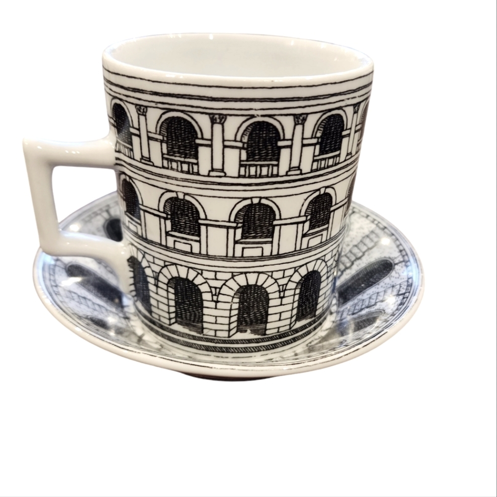 Piero Fornasetti Milano Porcelain Architecture mug and saucer